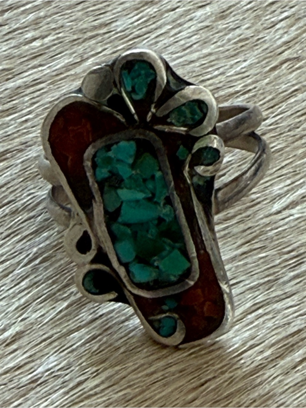 Sterling Silver Turquoise & Coral Inlay Ring - Women's Jewelry - Picture 6 of 8